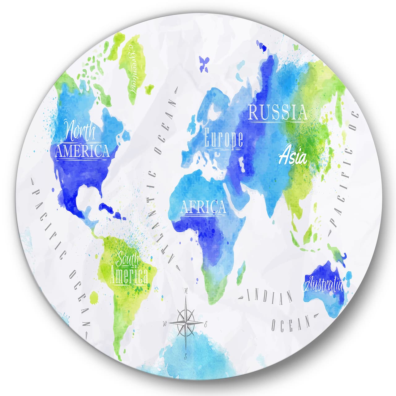 Designart - World Map In Green and Blue - Modern Metal Circle Wall Art